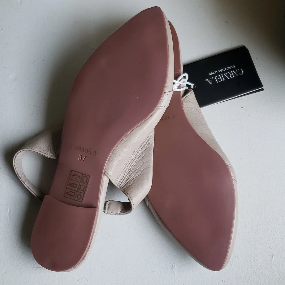 Carmela Women's Chic Beige Pointed Toe Slingback Flat Leather Loafers. NWT - Picture 13 of 14